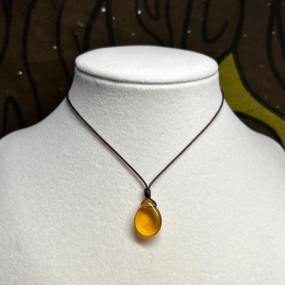 Earthy topaz dainty czech glass necklace minimalist adjustable cord gift